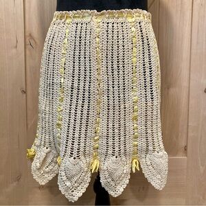 Vintage Hand Made Crocheted Half Apron Cream And Yellow